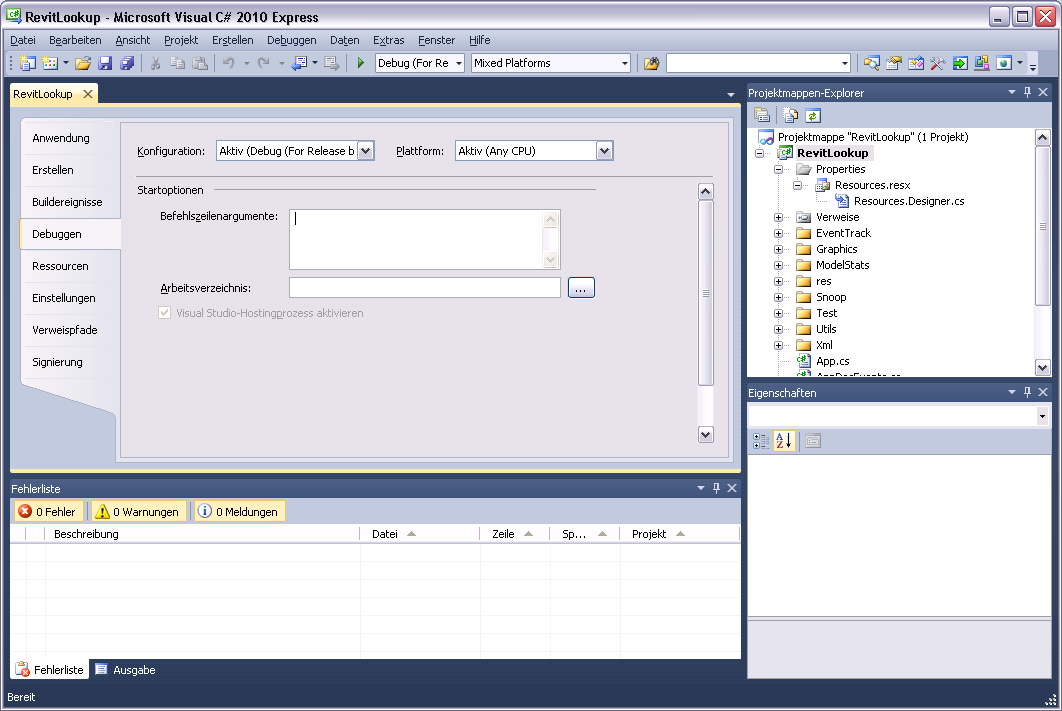 Visual Studio 2010 Express debgging tab