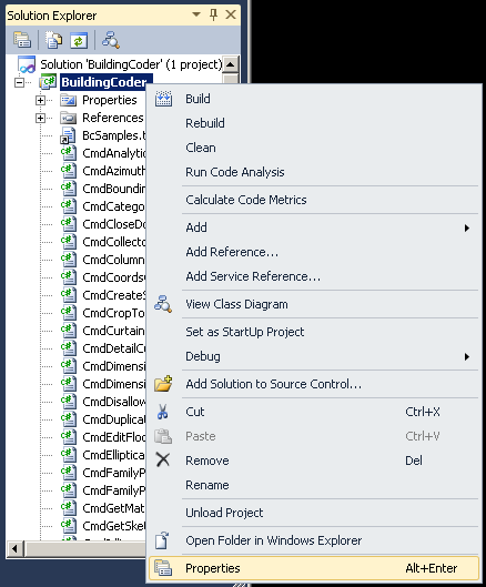 Solution explorer project properties