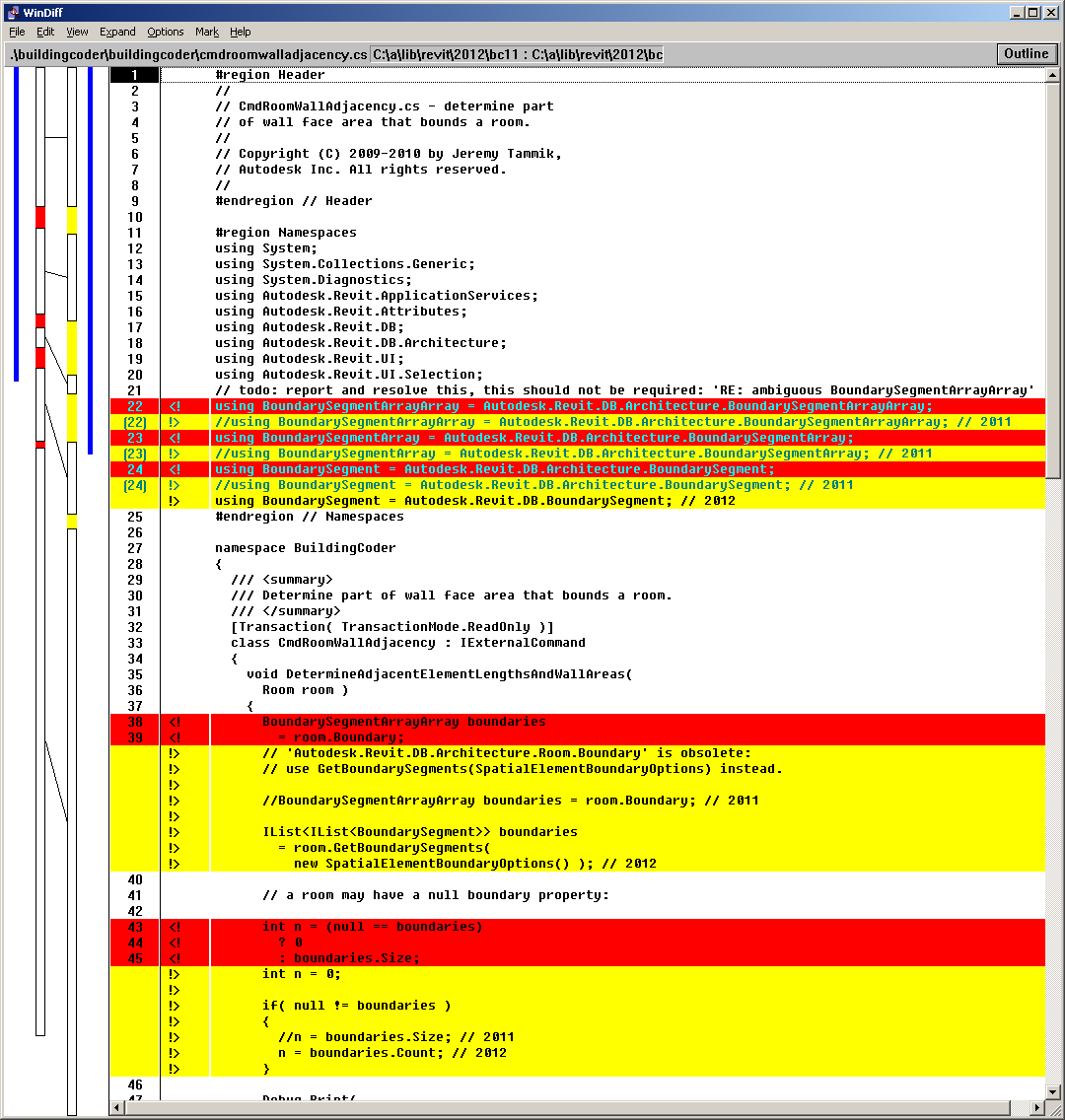 Windiff displaying file differences